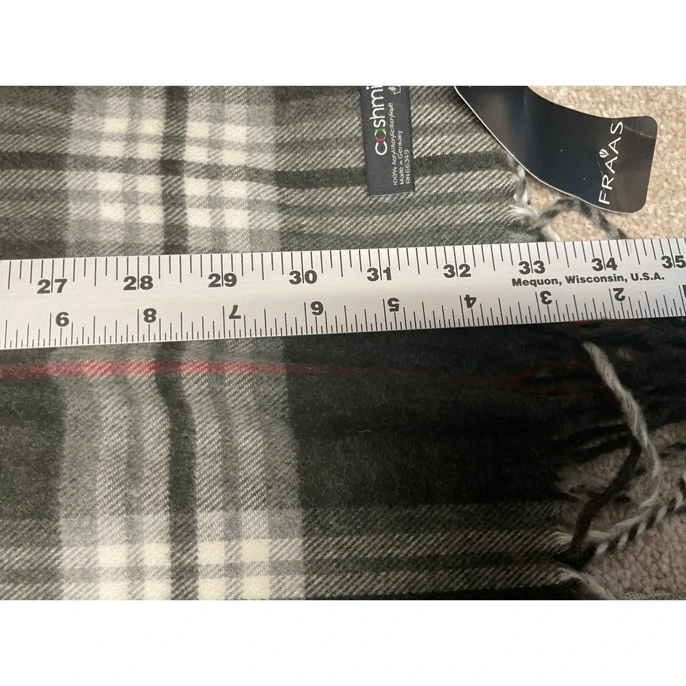 Cashmink Fraas Winter Scarf Gray Plaid Black Red Ivory Tassels‎ Germany